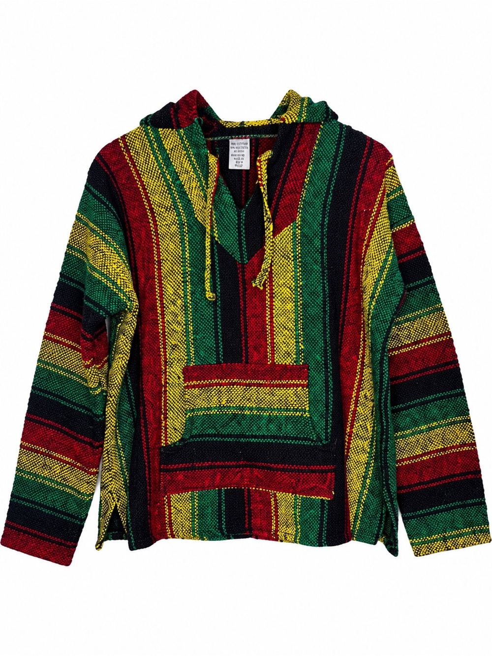 Baja Hoodie Mens Medium Rasta Stripe Surfer Hippie Festival Pullover